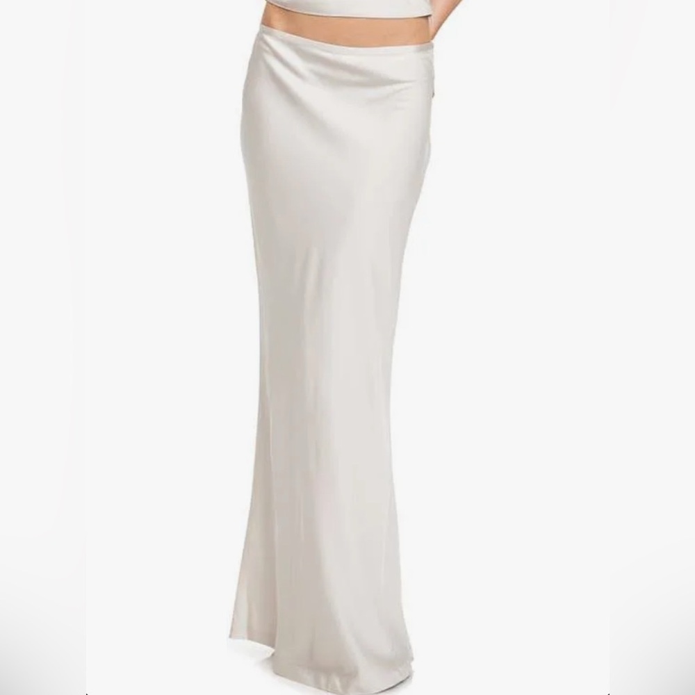 Lioness Silver Light Grey Satin Maxi Skirt
